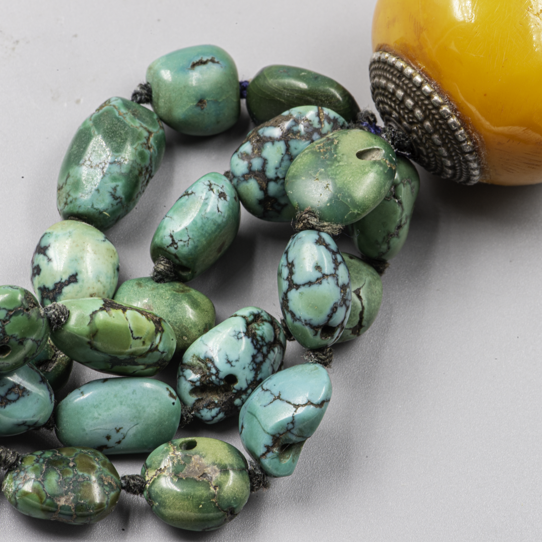 Vintage Turquoise & Amber Necklace – Rajasthan Silver – Himalayan Jewelry