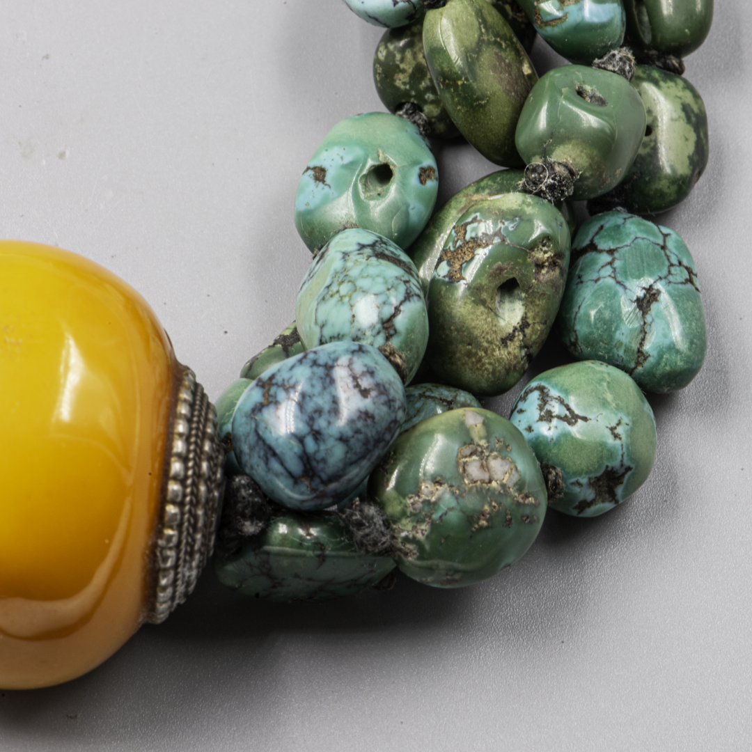 Vintage Turquoise & Amber Necklace – Rajasthan Silver – Himalayan Jewelry