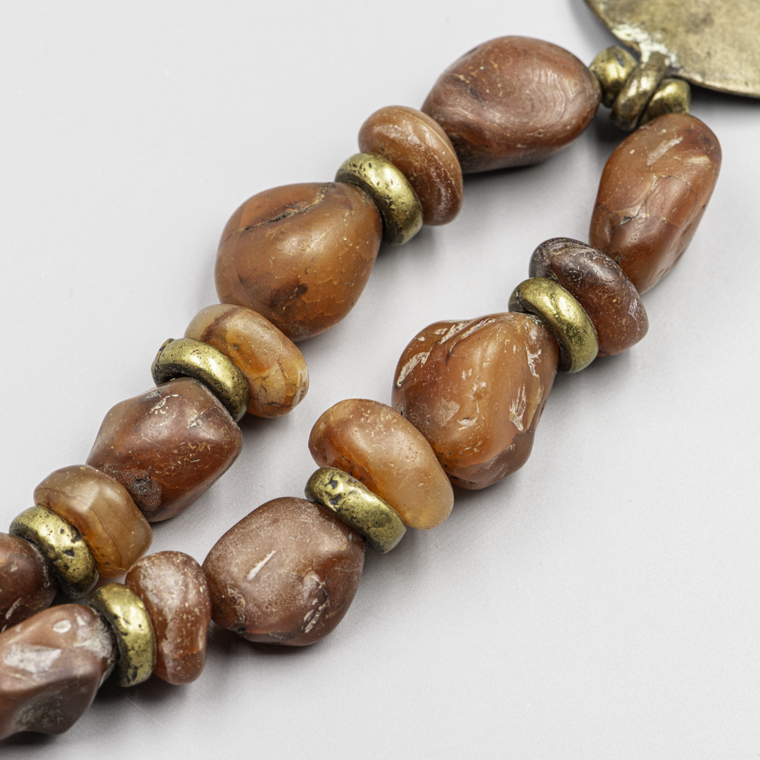 Himalayan Sacred Necklace – Antique Pema Raka Carnelian Beads & Bronze Pendant