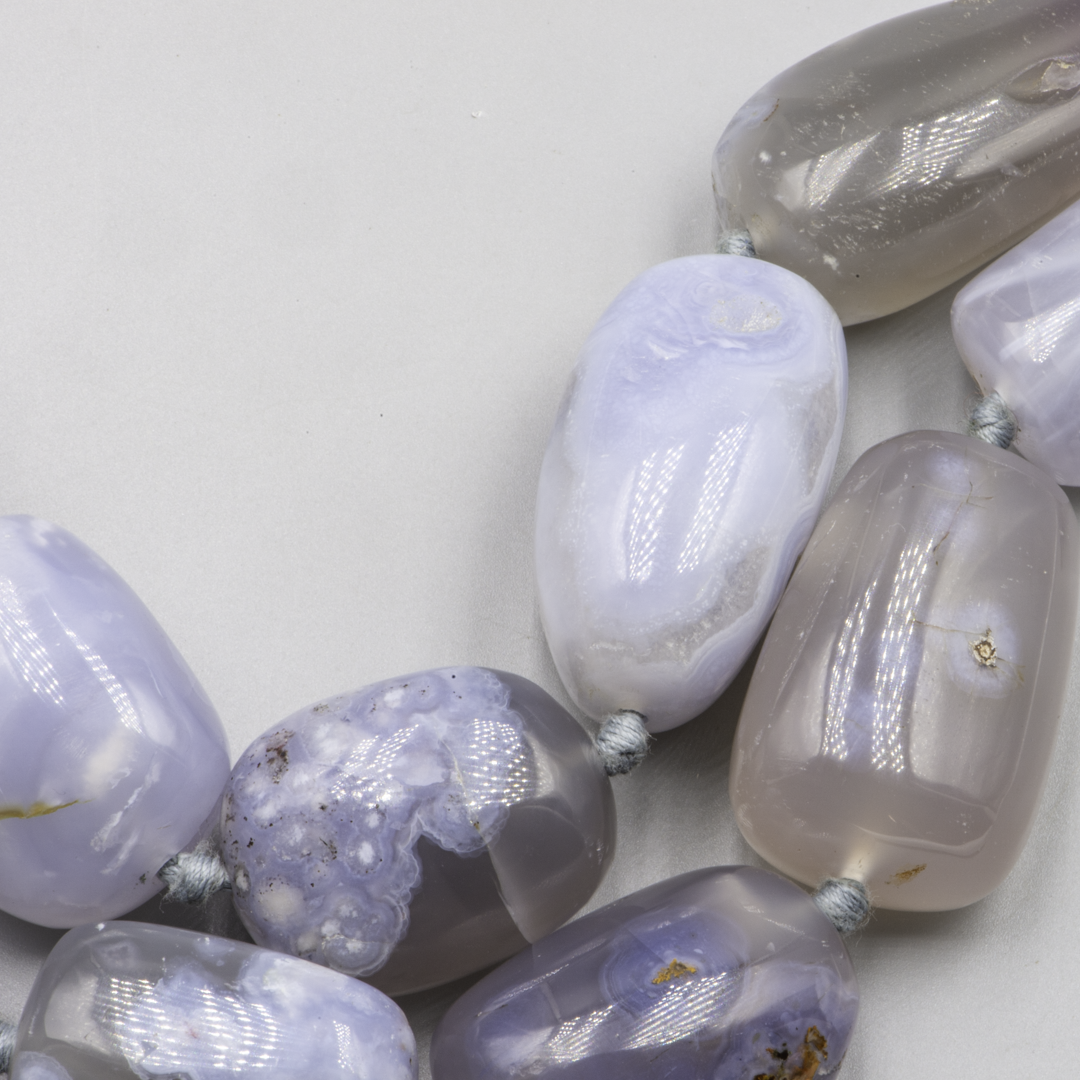 Exceptional Blue Chalcedony Necklace – 14 Large Natural Agate Beads