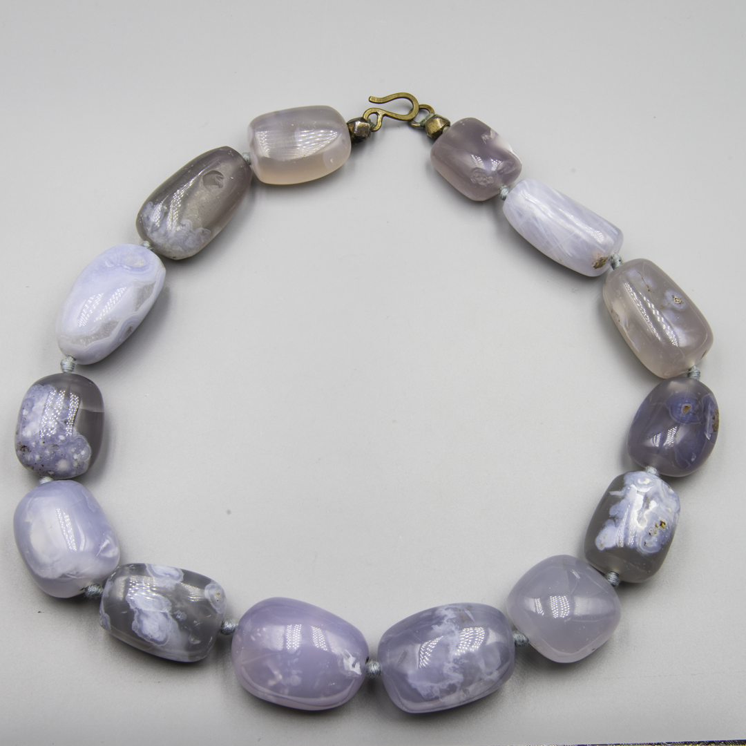 Exceptional Blue Chalcedony Necklace – 14 Large Natural Agate Beads