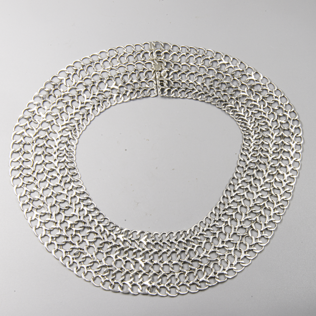 Vintage Mexican Taxco Sterling Silver Mesh Choker – Mid-Century Modernist Necklace