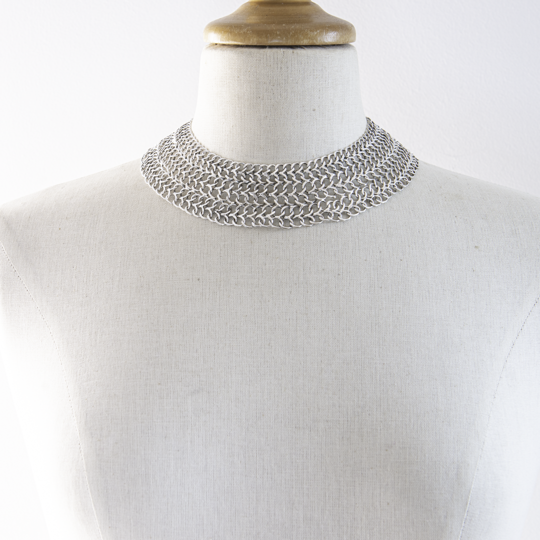 Vintage Mexican Taxco Sterling Silver Mesh Choker – Mid-Century Modernist Necklace