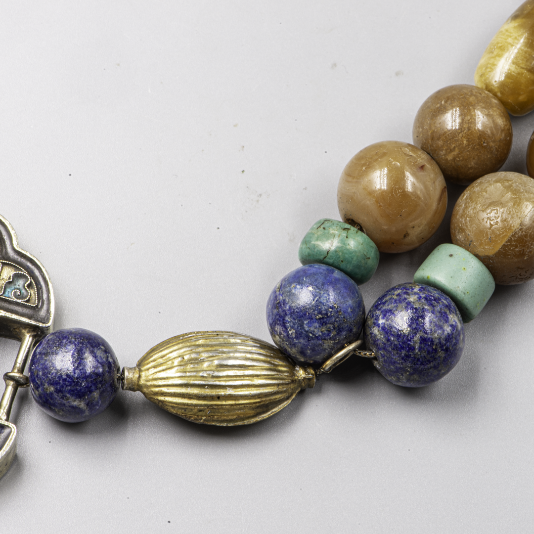 Chinese Longevity Lock Necklace – Silver, Enamel, Agate & Lapis Lazuli