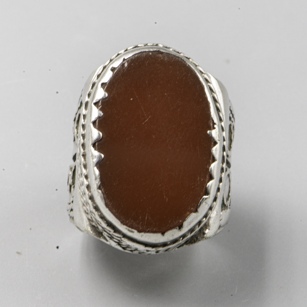 Vintage Yemeni Silver & Carnelian Ring – Bedouin Jewelry – Size FR 63 - US 10