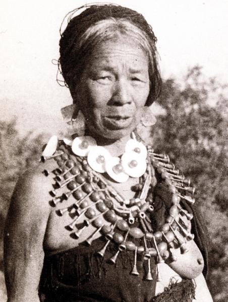 Authentic Ao Naga Necklace – Red & Blue Glass Beads with Bronze Trumpets – Nagaland, India
