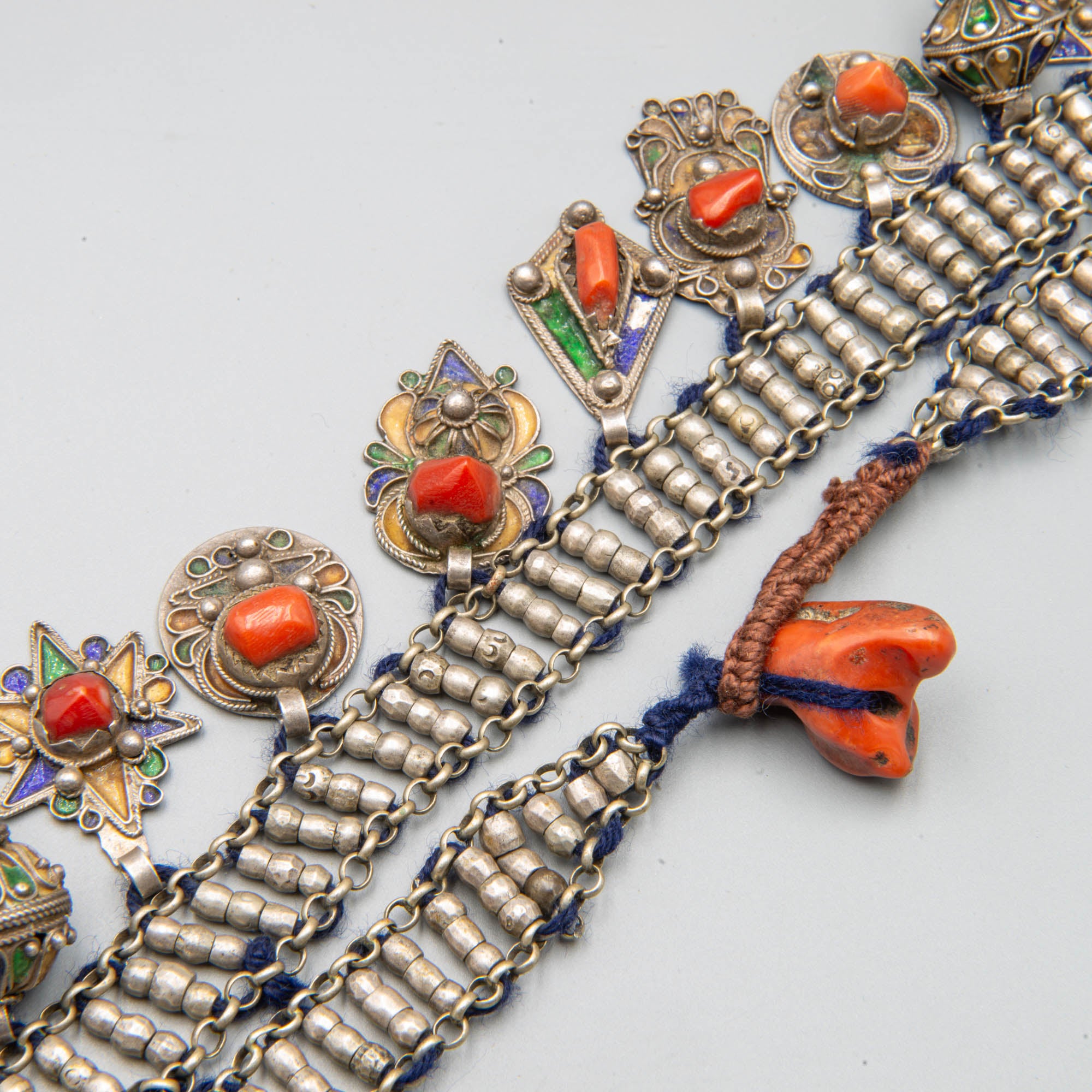 Antique stunning Kabyle silver and coral necklace called Azrar