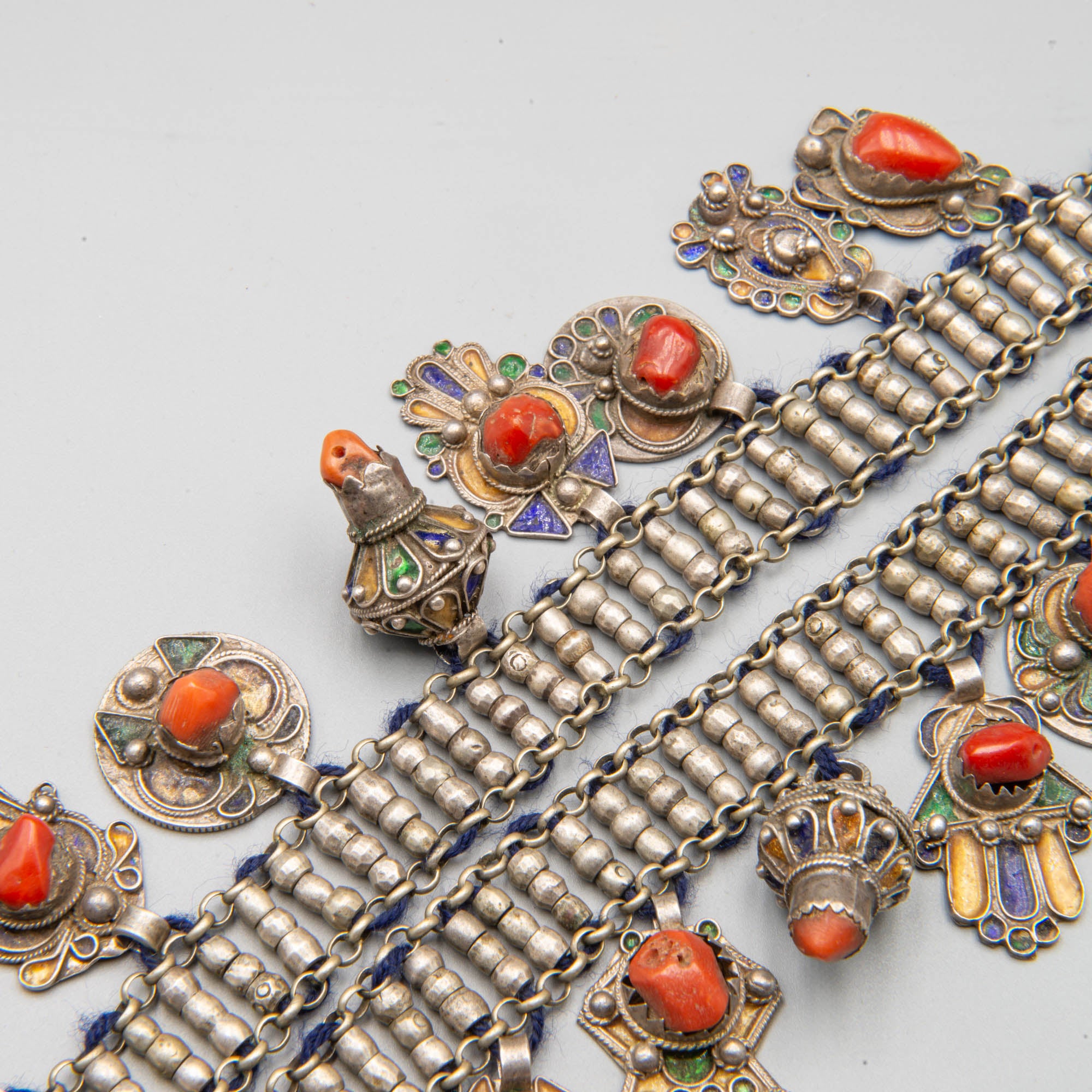 Antique stunning Kabyle silver and coral necklace called Azrar