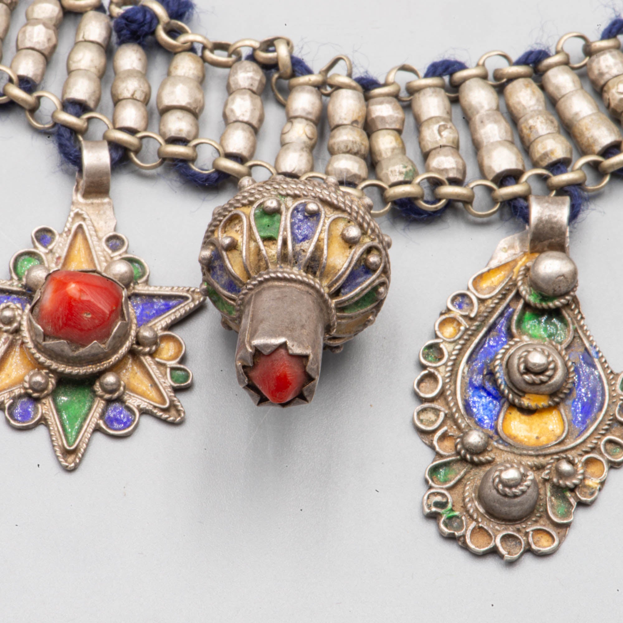 Antique stunning Kabyle silver and coral necklace called Azrar