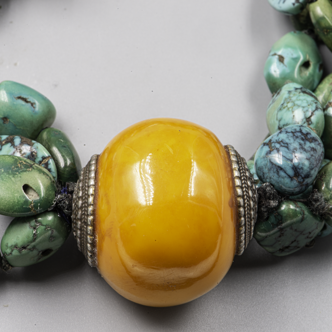 Vintage Turquoise & Amber Necklace – Rajasthan Silver – Himalayan Jewelry