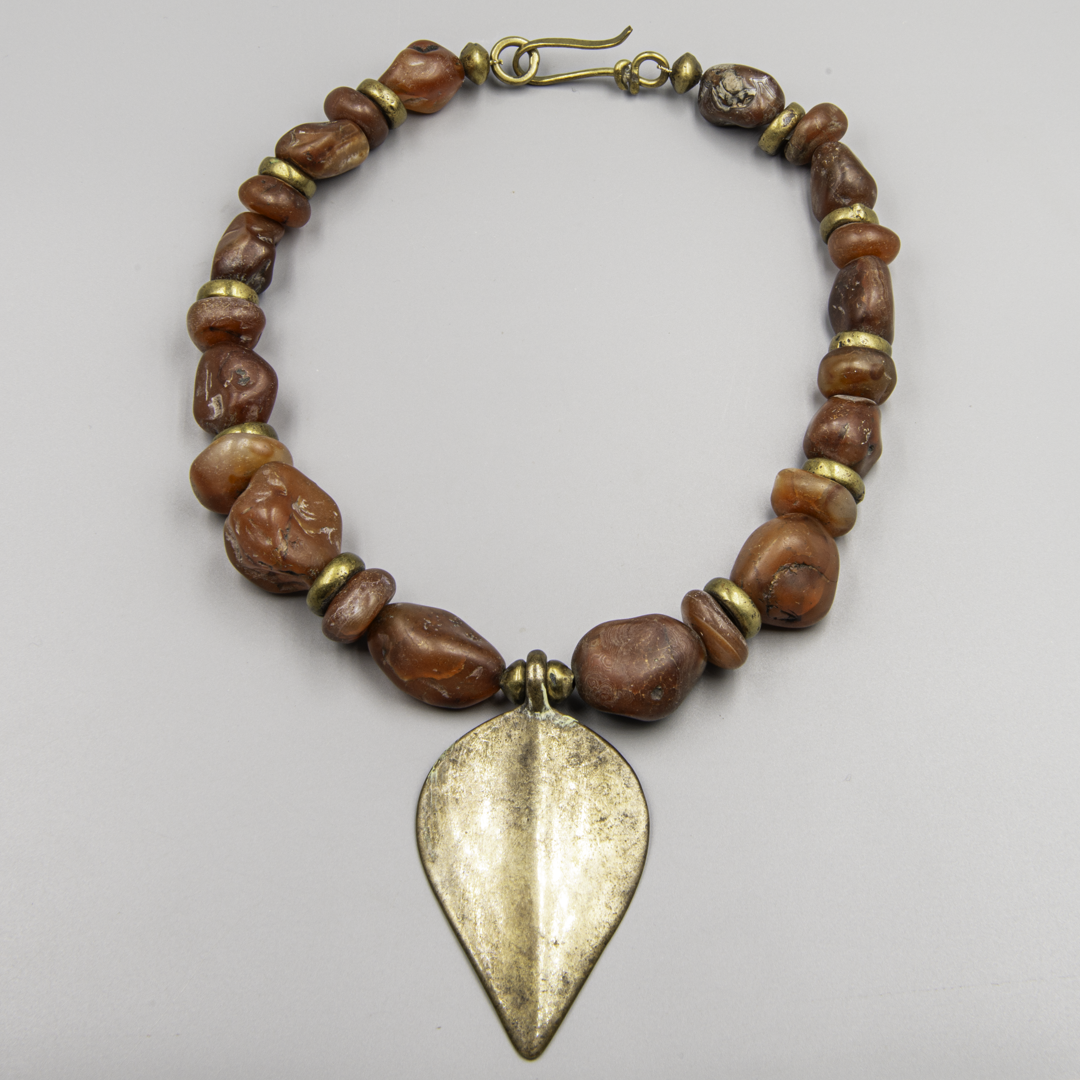 Himalayan Sacred Necklace – Antique Pema Raka Carnelian Beads & Bronze Pendant