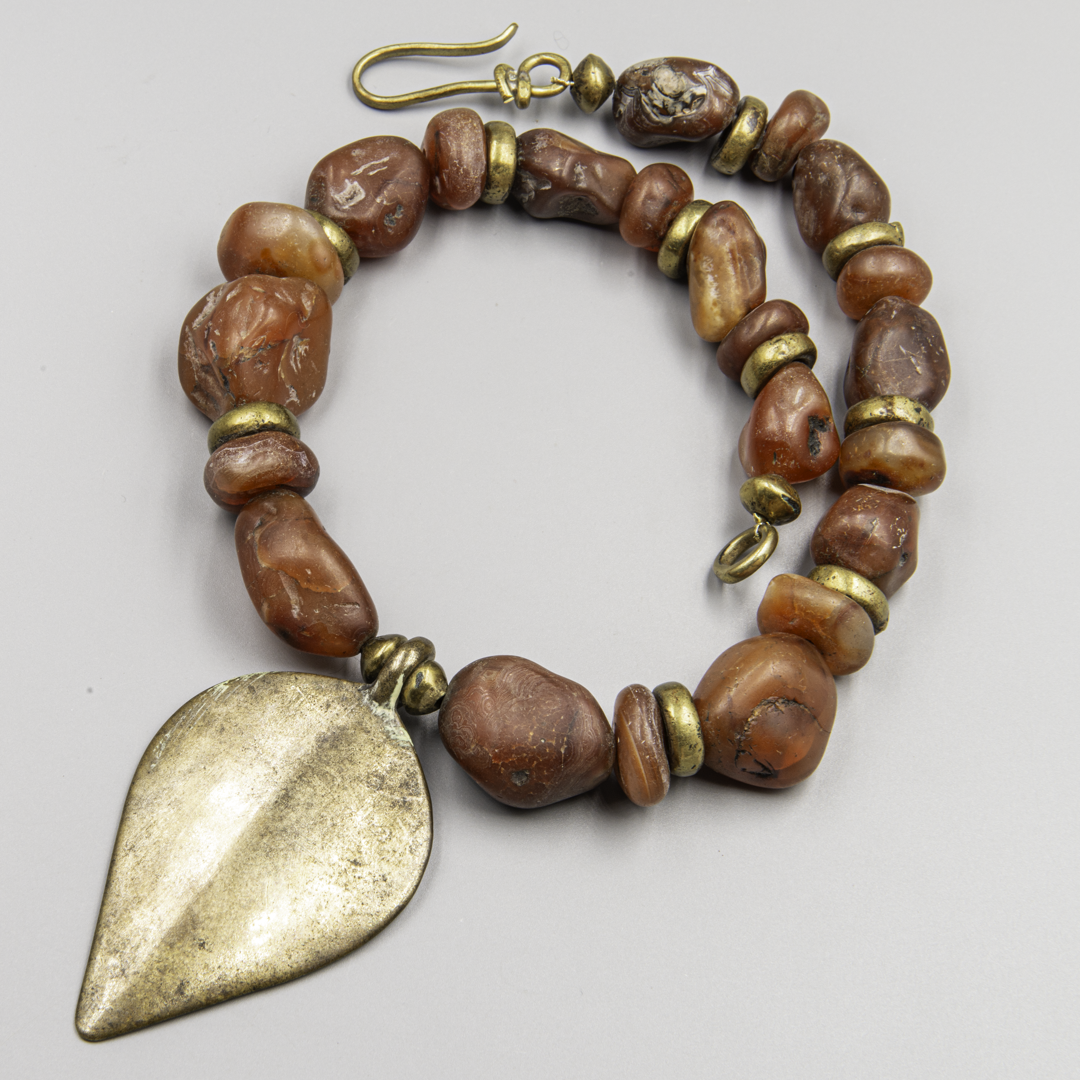Himalayan Sacred Necklace – Antique Pema Raka Carnelian Beads & Bronze Pendant
