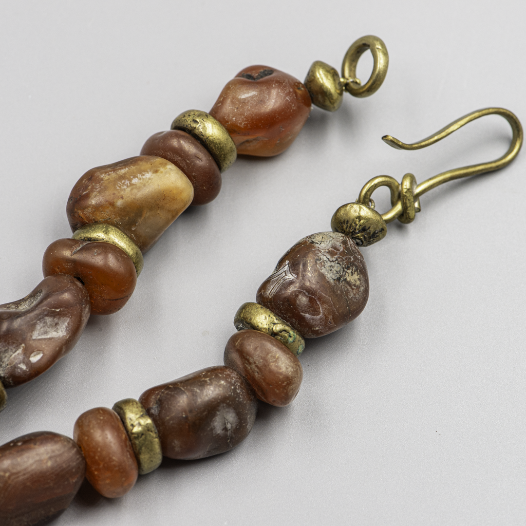 Himalayan Sacred Necklace – Antique Pema Raka Carnelian Beads & Bronze Pendant