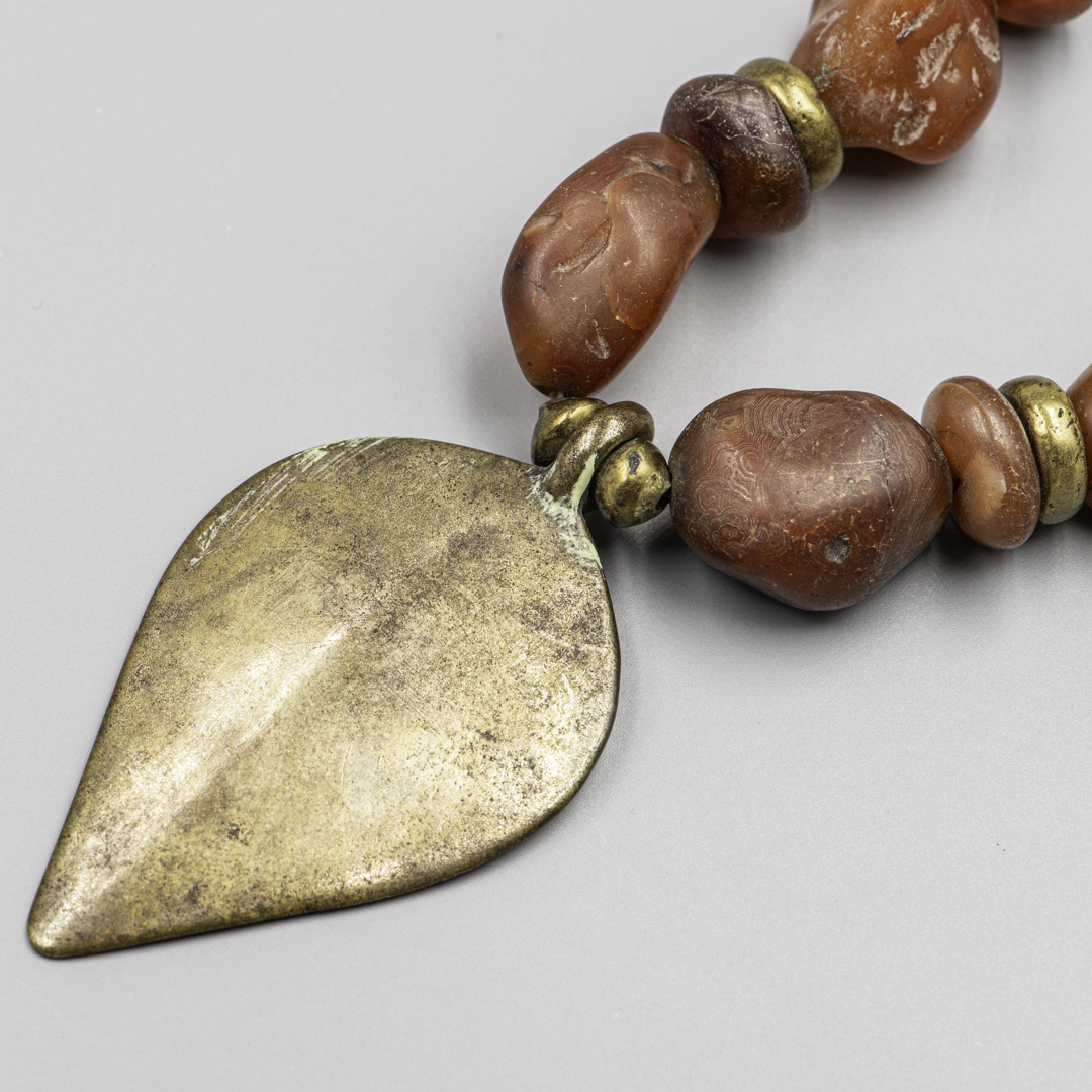 Himalayan Sacred Necklace – Antique Pema Raka Carnelian Beads & Bronze Pendant
