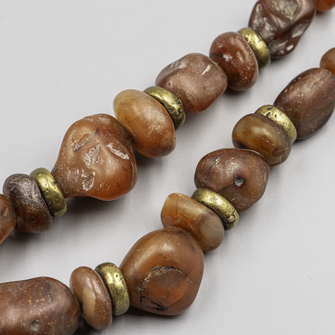 Himalayan Sacred Necklace – Antique Pema Raka Carnelian Beads & Bronze Pendant