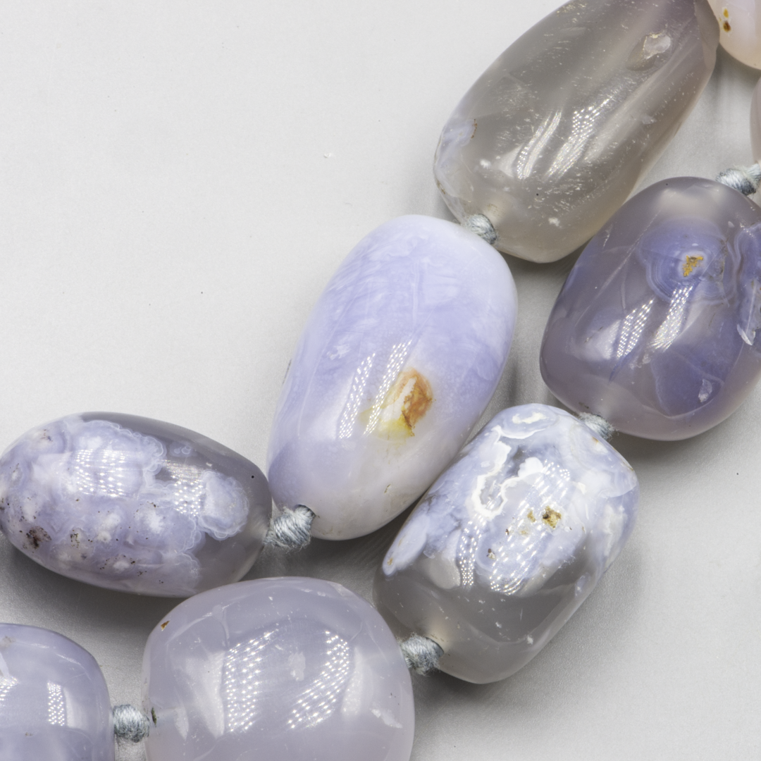 Exceptional Blue Chalcedony Necklace – 14 Large Natural Agate Beads