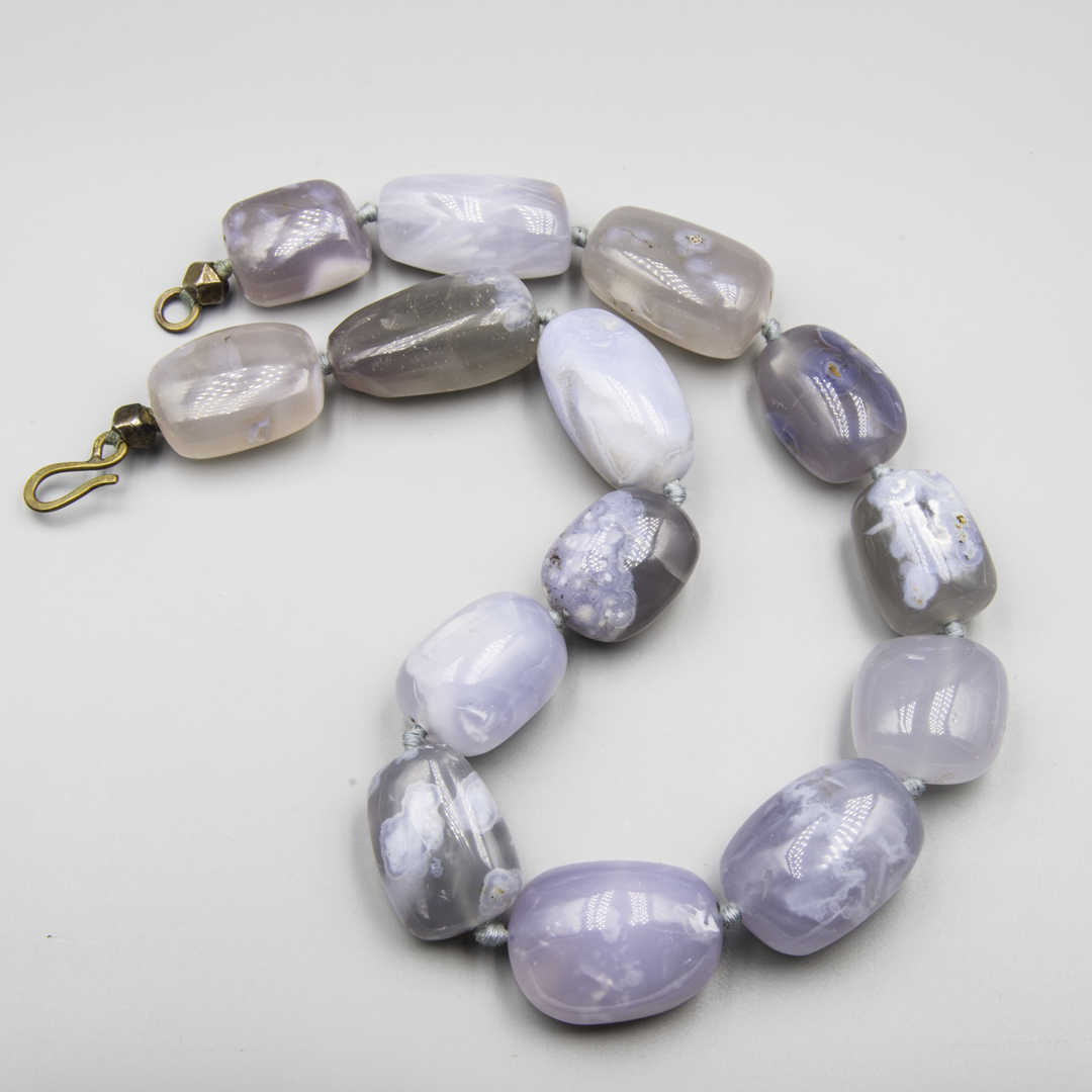 Exceptional Blue Chalcedony Necklace – 14 Large Natural Agate Beads