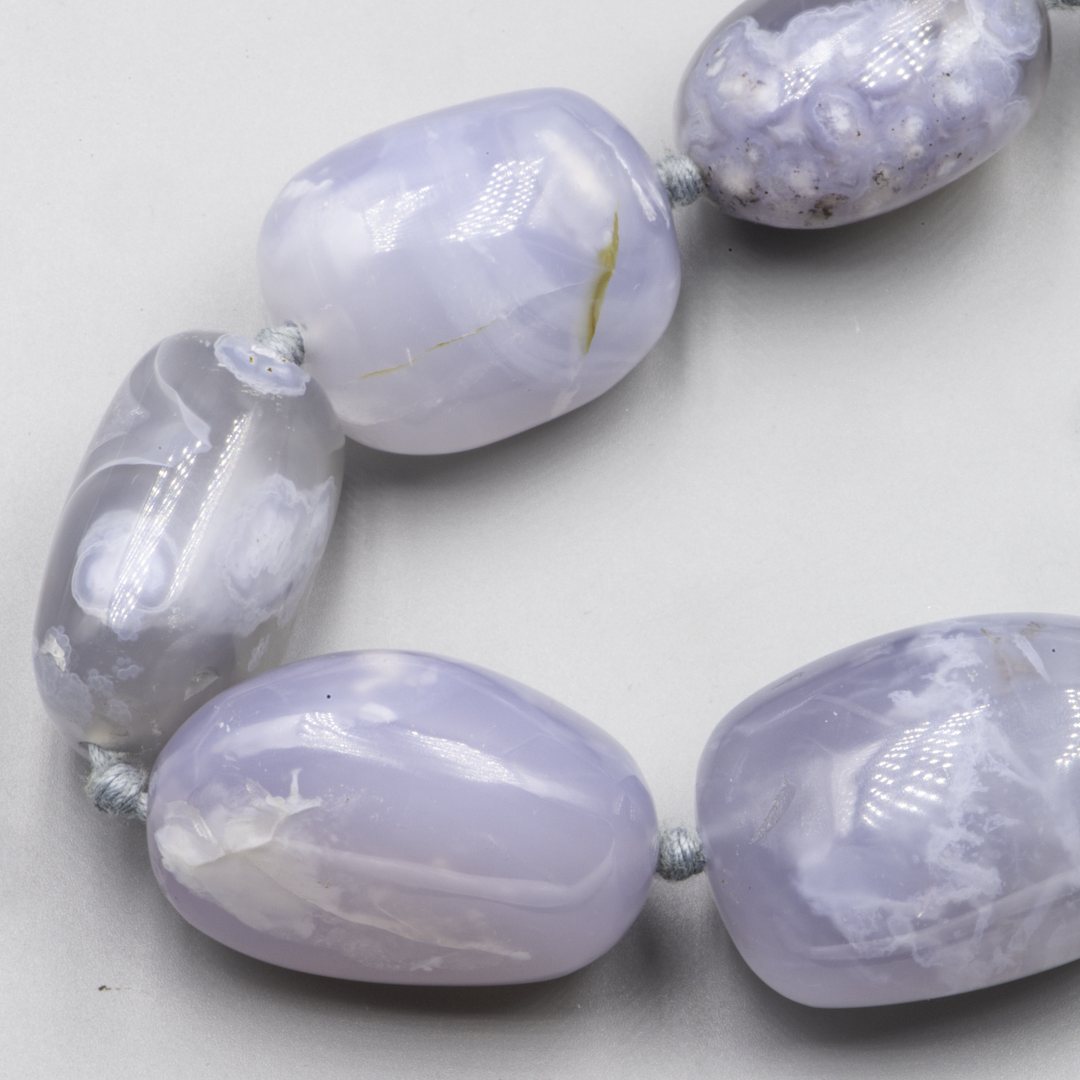Exceptional Blue Chalcedony Necklace – 14 Large Natural Agate Beads