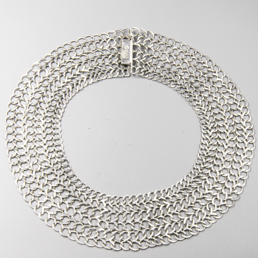 Vintage Mexican Taxco Sterling Silver Mesh Choker – Mid-Century Modernist Necklace