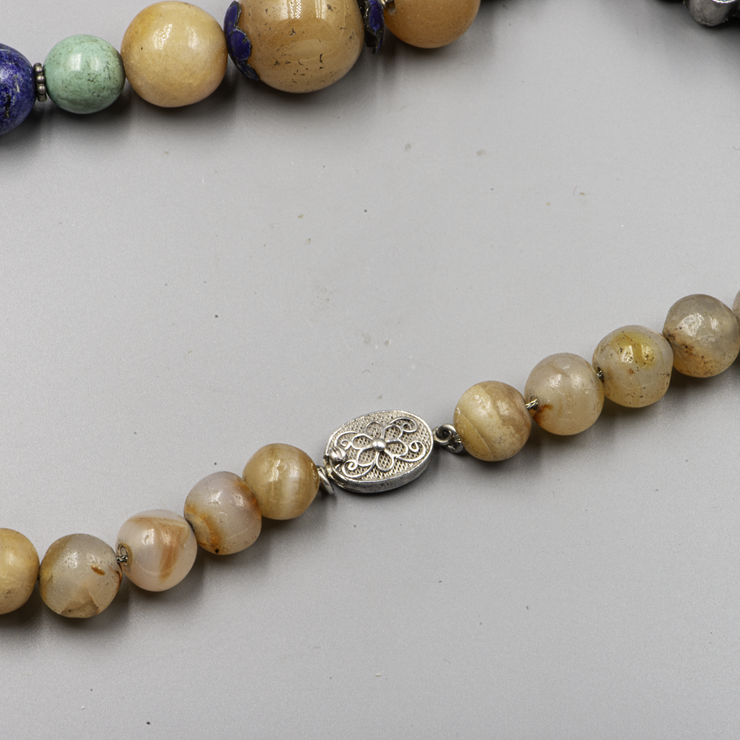 Chinese Art Deco Butterfly Amulet Necklace – Silver, Enamel & Stone Beads