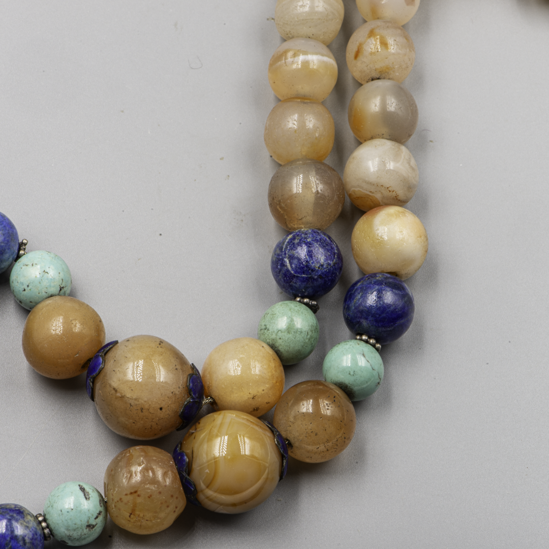Chinese Art Deco Butterfly Amulet Necklace – Silver, Enamel & Stone Beads