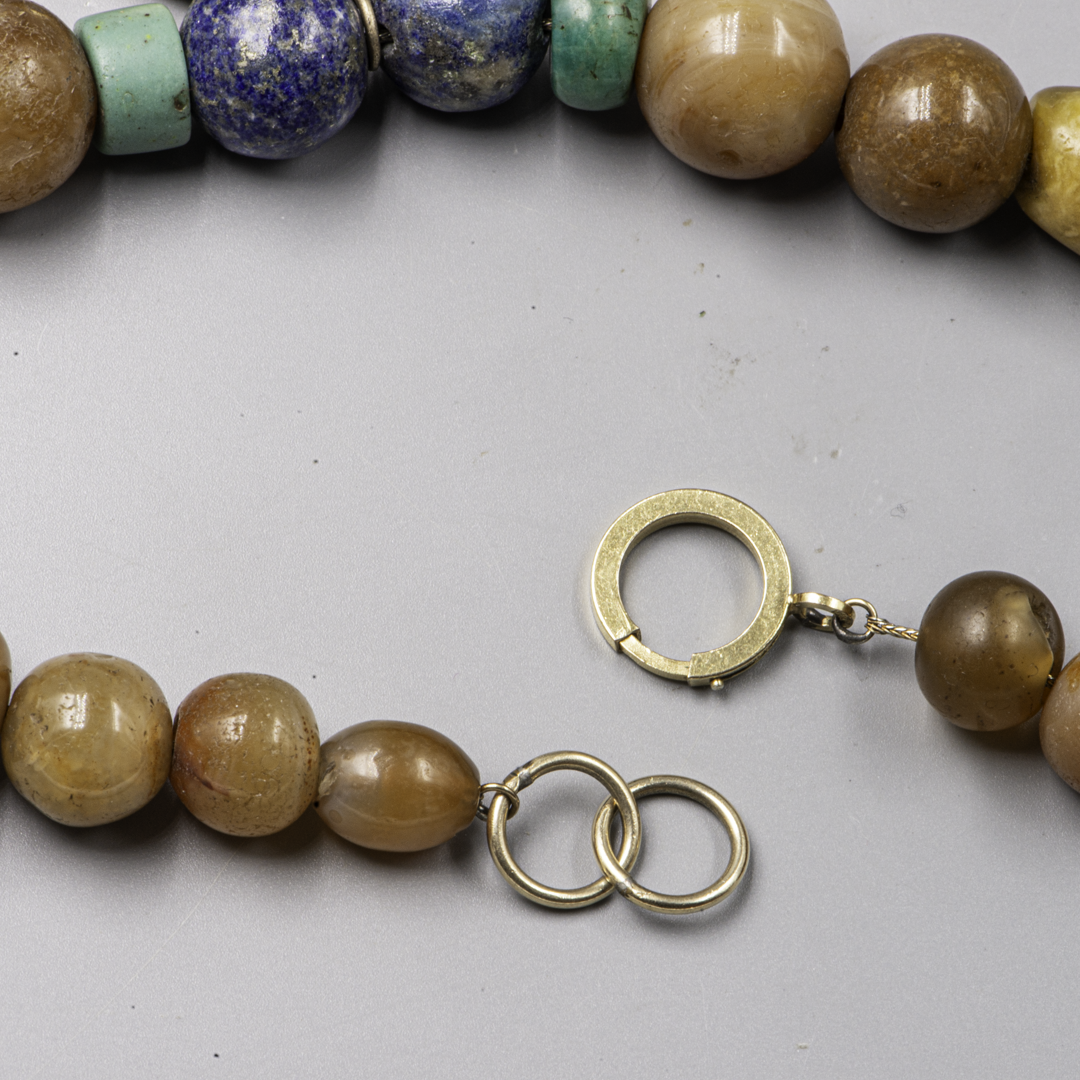 Chinese Longevity Lock Necklace – Silver, Enamel, Agate & Lapis Lazuli