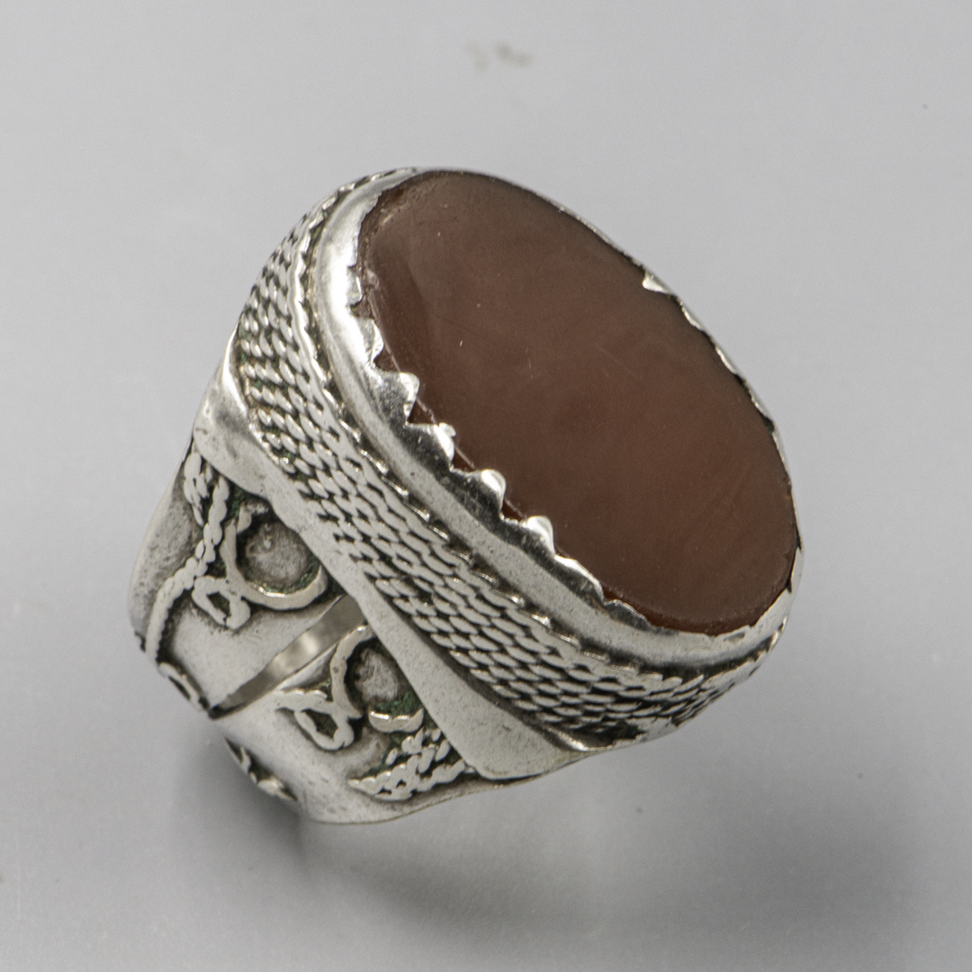 Vintage Yemeni Silver & Carnelian Ring – Bedouin Jewelry – Size FR 63 - US 10