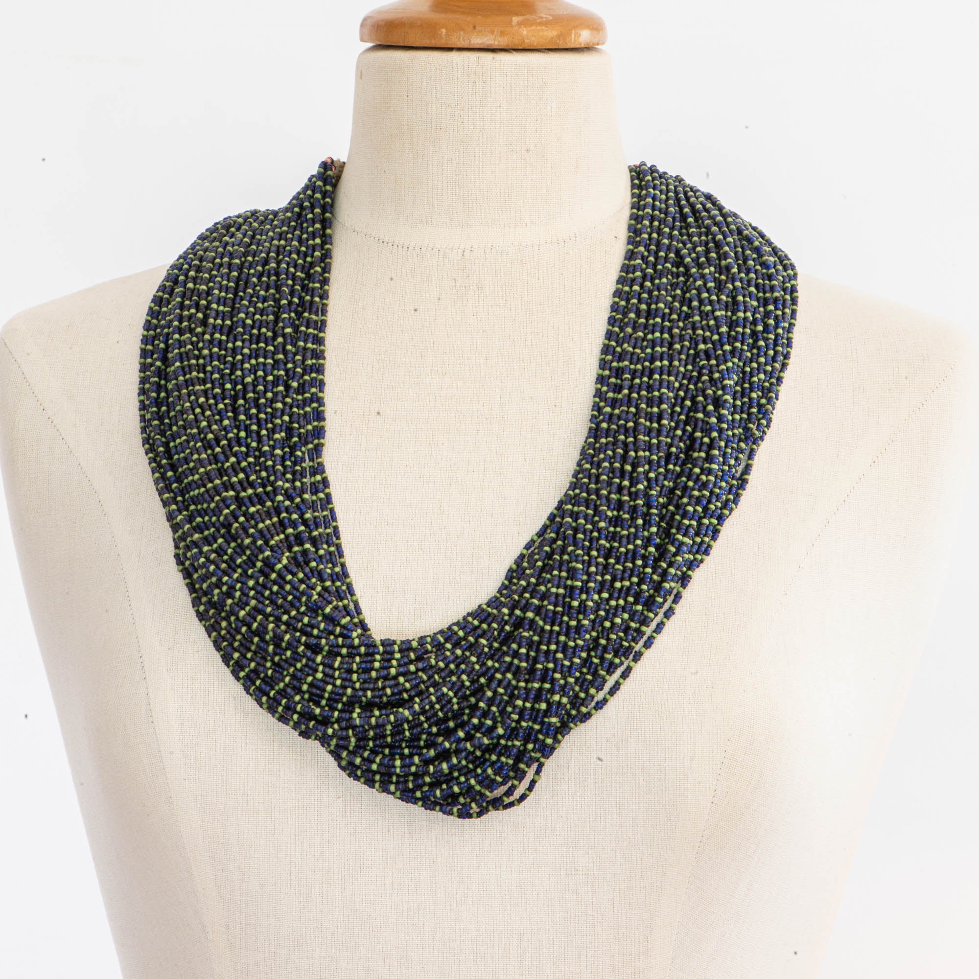 Vintage Naga multi strand blue and green necklace, 81 strands