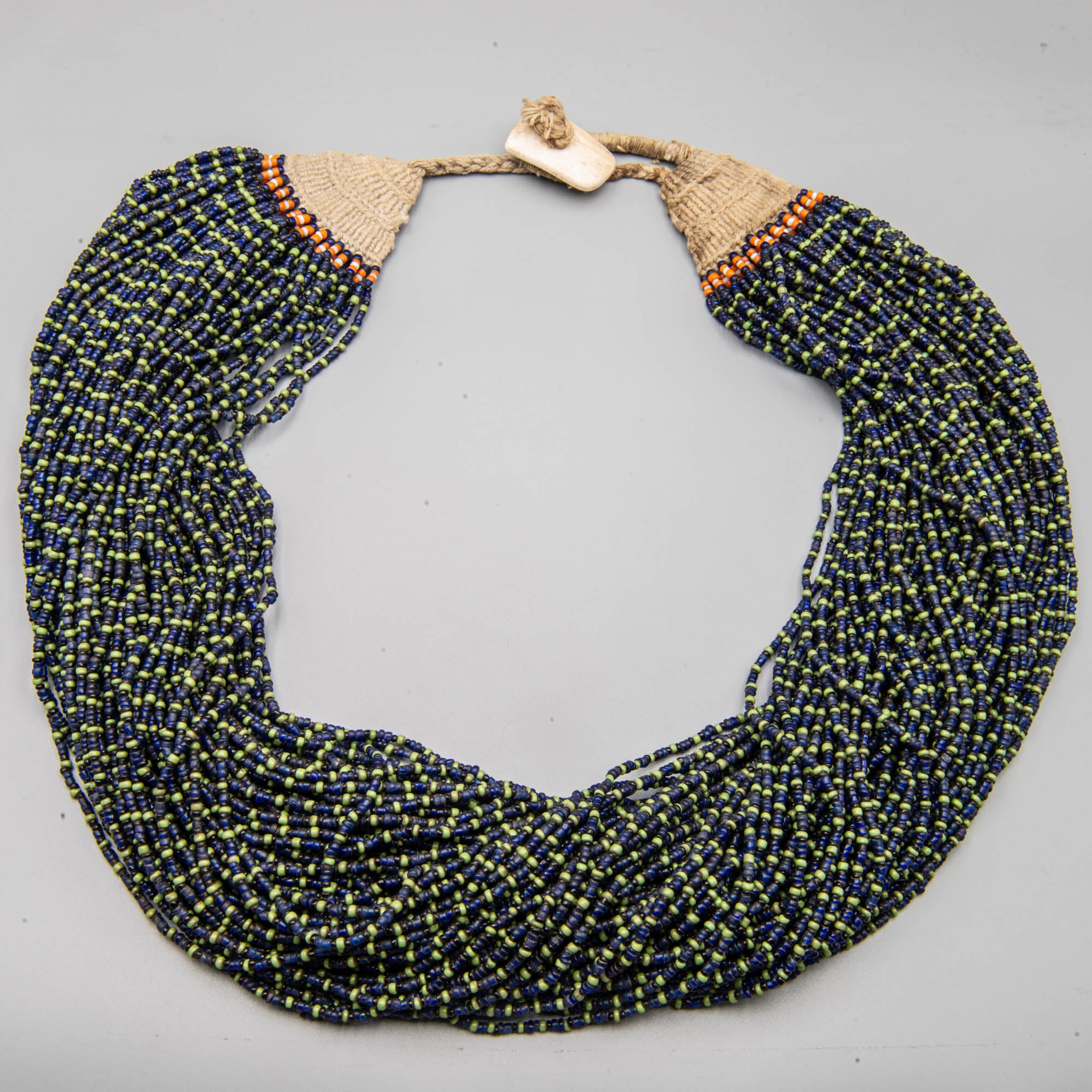 Vintage Naga multi strand blue and green necklace, 81 strands