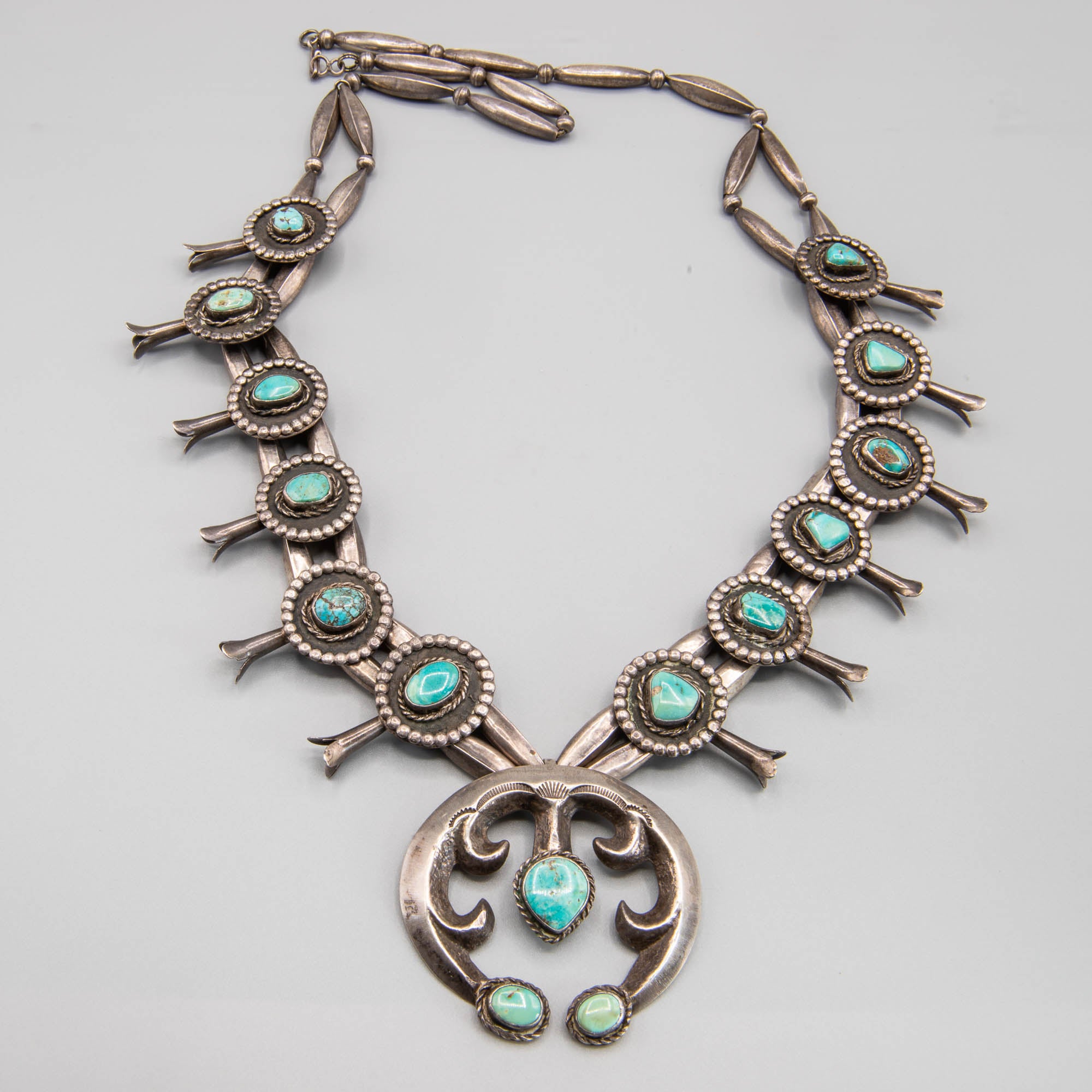 Vintage Navajo Turquoise Sterling Silver Squash Blossom necklace