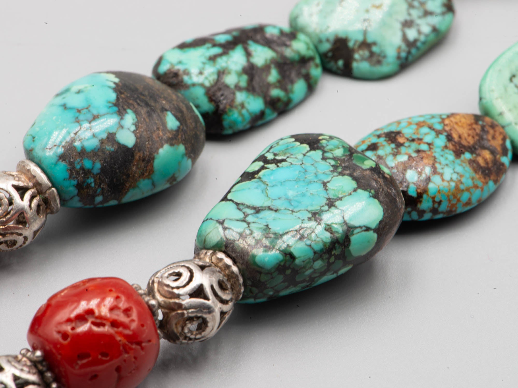 Tibetan Necklace with Turquoise and Coral Beads