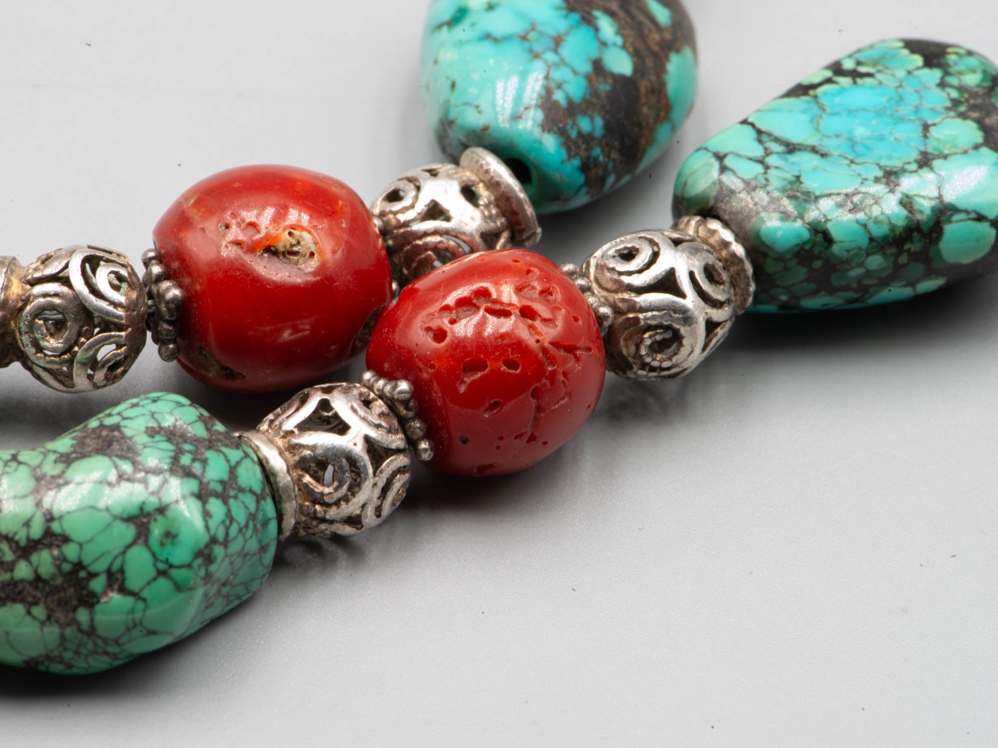 Tibetan Necklace with Turquoise and Coral Beads