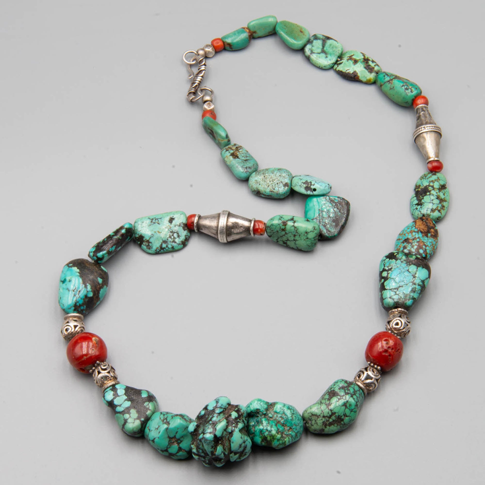 Tibetan Necklace with Turquoise and Coral Beads